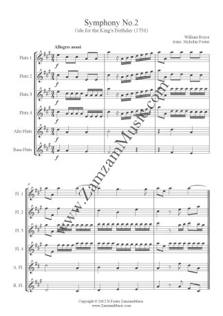 Boyce, William. Symphony No 2. 'Ode for the King's Birthday' for Flute Choir