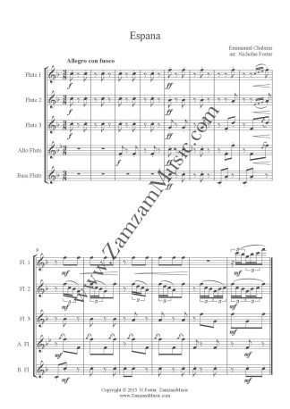 Chabrier, Emmanuel.- Espana. 3 flutes, alto and bass flutes. Advanced showpiece.