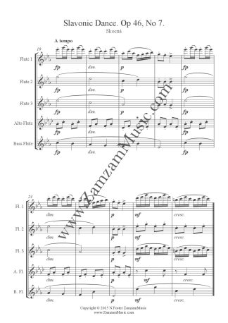Dvorak, Anton. - Slavonic Dance Op.46, No 7.  3 Flutes, Alto and Bass. Advanced.