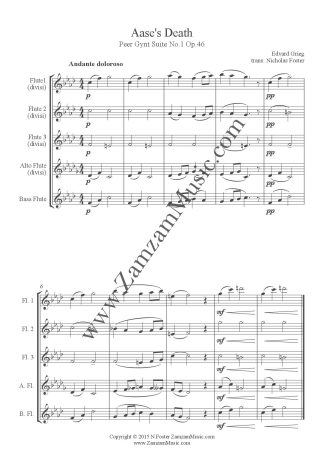 Grieg - Aase's Death. Peer Gynt Suite No.1 Op.46. 3 Flutes, Alto and Bass Flutes.