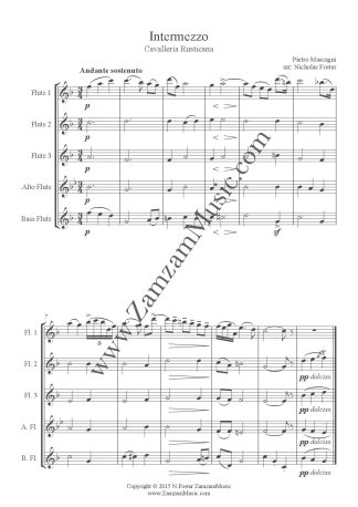 Mascagni - Intermezzo - Cavalleria Rusticana. 3 flutes, Alto, Bass. Intermediate-Advanced
