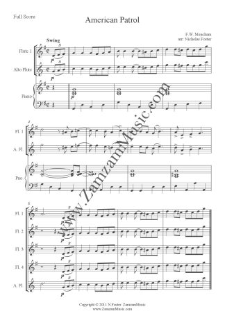 Meacham, F.W. - American Patrol 4 Flutes and Alto & piano. Big band, swing style. Advanced