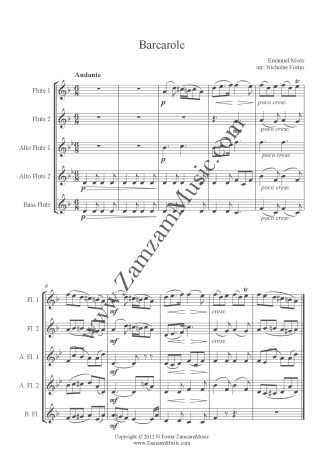 Moór, Emánuel - Barcarole. Quintet for 2 Flutes, 2 Alto Flutes and Bass Flute. Advanced