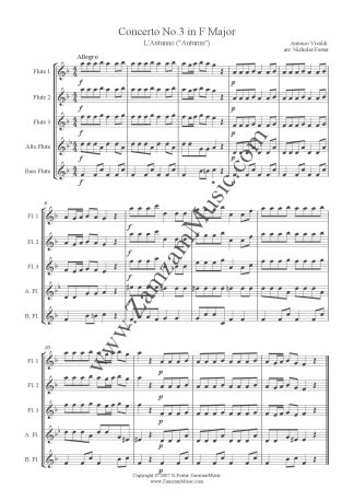 Vivaldi - Autumn from 4 Seasons. 3 Flutes, Alto and Bass. Advanced+