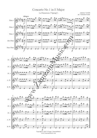 Vivaldi - Spring from 4 Seasons. 3 Flutes, Alto, Bass. Advanced++