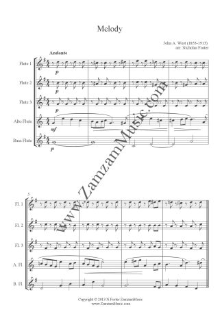West, John - 'Melody' 3 Flutes, Alto and Bass. Originally for organ 1893. Advanced level.