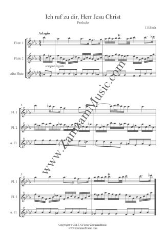 Bach, J.S. - Ich ruf zu dir, Herr Jesu Christ. 2 Flutes and Alto flute. Advanced