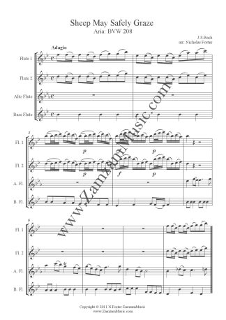 Bach, J.S. - Sheep May Safely Graze. Aria; BVW 208  2 Flutes, Alto + Bass.