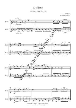 Bach, J.S. - Siciliano - Sonata in G minor. 2 Flutes or Flute and Alto Flute