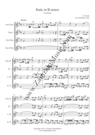 Bach, J.S. - Suite in B minor for 2 Flutes, Alto Flute and Bass Flute.  Advanced