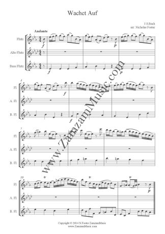 Bach, J.S. - Wachet Auf (Sleepers Awake) Flute, Alto, Bass Flute