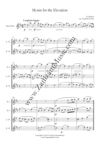 Berlioz - Hymn for the Elevation. 2 Flutes, Alto Flute and Bass Flute. Intermediate.