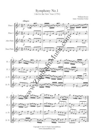 Boyce - Baroque Symphony No. 1. 'Ode for the New Year' (1756). 2 flutes, Alto and Bass.