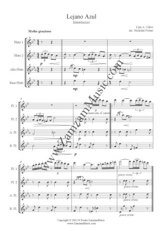 Calvo, Luis - Lejano Azul. Intermezzo. 2 Flutes, Alto Flute and Bass Flute. Advanced