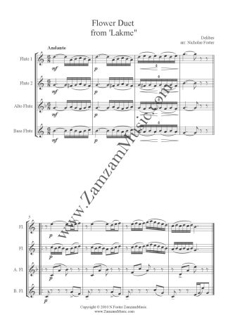 Delibes - Flower Duet from the opera Lakme. 2 Flutes, Alto flute and Bass flute.