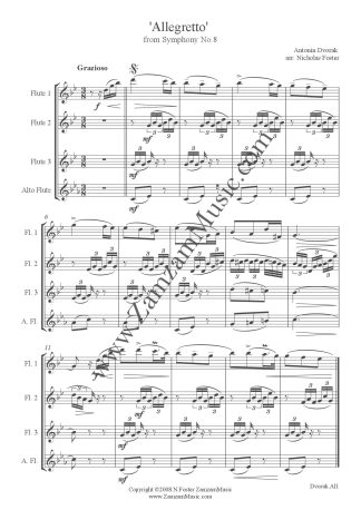 Dvorak - Allegretto from 8th Symphony. 3 Flutes and Alto. Advanced