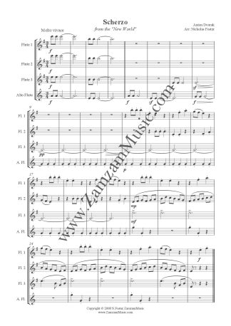 Dvorak - Scherzo from New World Symphony. 3 Flutes and Alto. Advanced