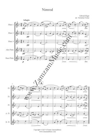 Elgar, Edward. - Nimrod from Enigma Variations. 3 flutes, Alto, Bass flutes.