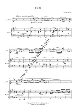 Faure - Piece. A beautiful melodic solo for Alto Flute and Piano requiring good control.