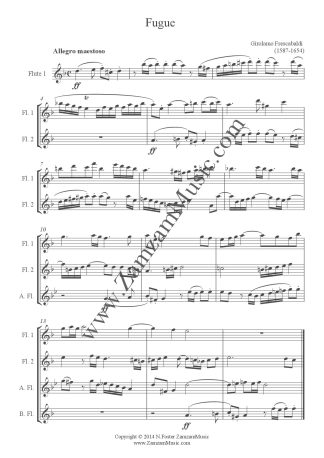 Frescobaldi, Girolamo - Fugue. 3 Flutes and Alto flute. Advanced