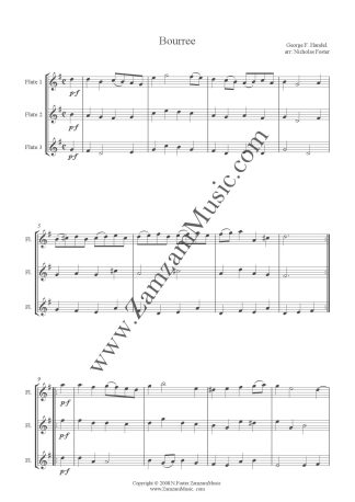 Handel - Bourree from Water Music. 3 Flutes. Easy to Intermediate.