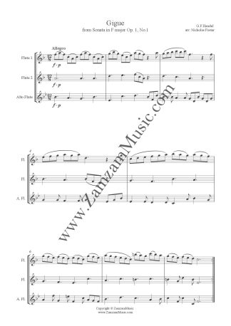 Handel - Gigue from Sonata in F major arranged for 2 flutes and Alto flute.