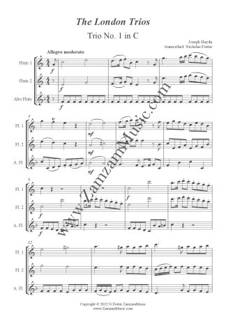 Haydn - London Trios in C and G , Triosatz in G, Andante in G. Arranged for 2 Flutes and Alto.