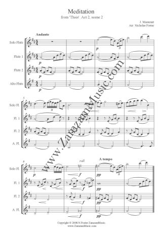 Massenet - Meditation from Thais. 3 Flutes and Alto. Advanced.