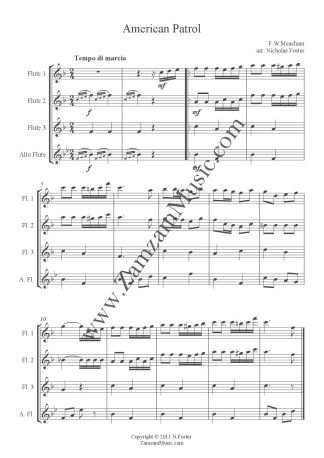 Meacham, F.W. - American Patrol. 3 Flutes + Alto with one easy part. Suits school group.