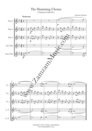 Puccini - The Humming Chorus from 'Madame Butterfly'. 3 Flutes, Alto and Bass.