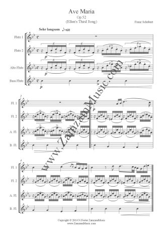 Schubert - Ave Maria Op 52. 2 flutes, alto and bass flute. Intermediate