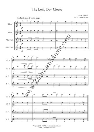 Sullivan, Arthur - 'The Long Day Closes'. 2 Flutes, Alto and Bass.