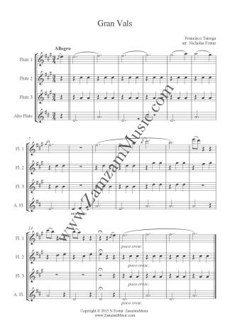 Tarrega, Francisco - 'Gran Vals' from the solo guitar piece for 3 Flutes and Alto Flute.