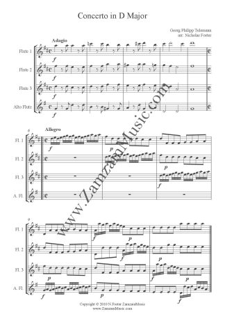 Telemann - Concerto in D Major for 3 Flutes and Alto flute.