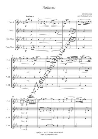 Zimay, Laszlo - Notturno. Quartet for 2 Flutes, Alto and Bass. Advanced