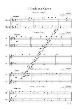 Duets Various - 10 Traditional Christmas Carols with melodic 1st part + easier 2nd part.