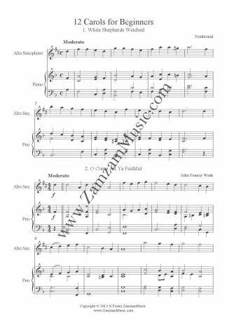 12 Christmas Carols for Beginner level alto saxophone and piano.