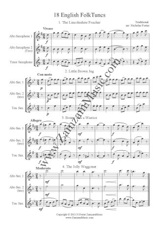 18 English Folk Songs for Saxophone Duet (AT) or Trio (AAT)