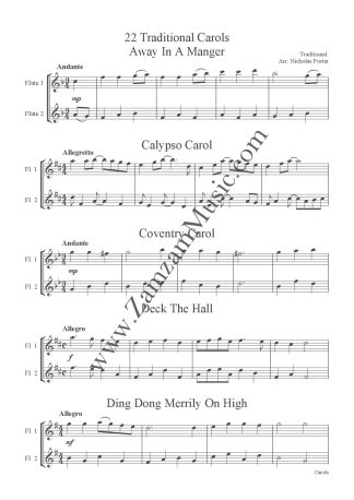Duets Various - 22 Christmas Carols with equal parts for 2 flutes.