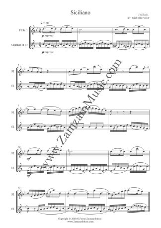 Bach. J.S. - Siciliano for Flute and Clarinet. Intermediate