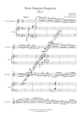 Bloch, Jozsef - Petite Fantaisie Hongroise for Alto Saxophone and Piano.