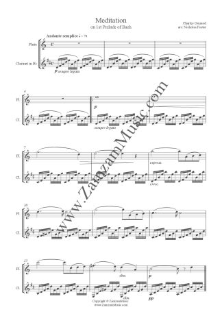 Gounod/Bach.  Meditation for Flute and Clarinet. Advanced level.