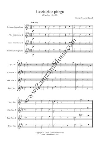 Handel - Lascia ch'io pianga from 'Rinaldo' for Saxophone quartet. SATB