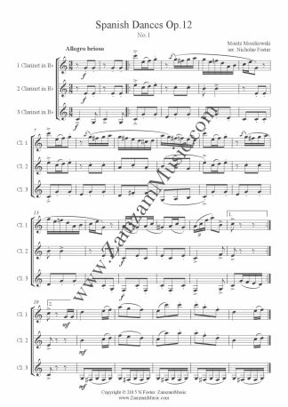 Moszkowski – 5 Spanish Dances, Op 12. Clarinet Trio