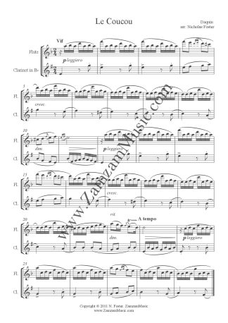 Daquin, Louise Claude. Le Coucou for Flute and Clarinet