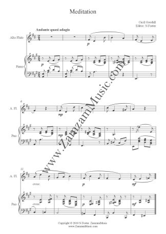 Goodall, Cecil - Meditation. A short, lyrical piece for alto flute and piano. Intermediate