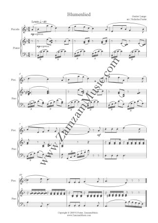 Lange, G. - Blumenlied for Solo Piccolo and Piano. Intermediate.