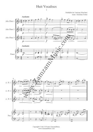 Marchesi, Mathilde. Huit Vocalises. 3 Alto Flutes and piano