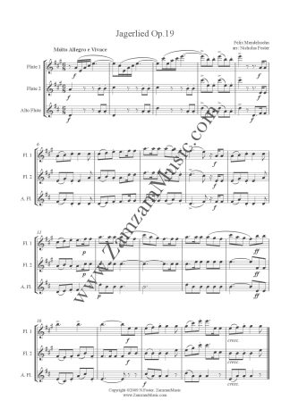 Mendelssohn - Jagerlied op 19. This lively hunting 'song' for 2 flutes and Alto flute.