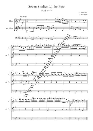 Monzani. Seven Studies. Volume 3 for flute with alto/bass accompaniment